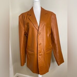 Vintage Camel Caramel Cognac Leather Blazer Jacket Size Small